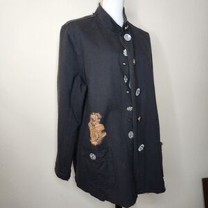 Byrkit Inc Womens 2X Plus Black Shirt Jacket Buttons Princess Flying Bug